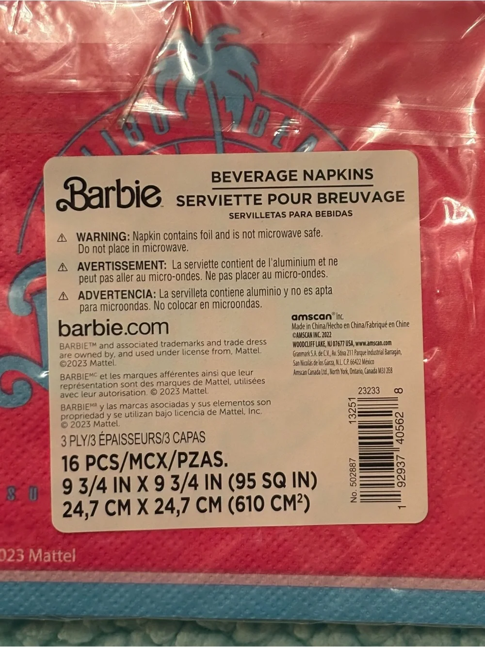 the official Malibu Barbie Hot Stamp Beverage Napkins (8)